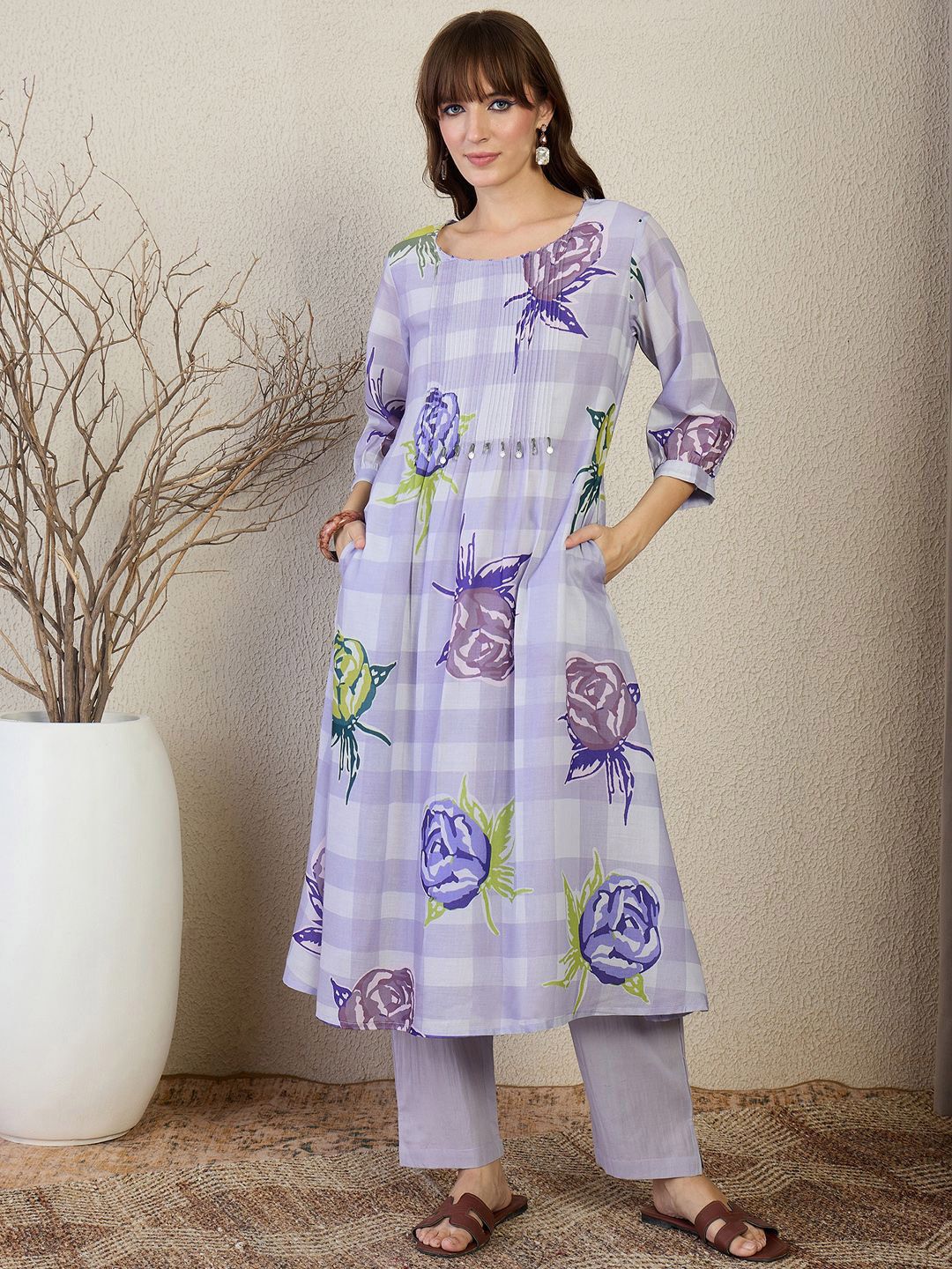 Dhiyona IE Printed Round Neck Tunic With Trousers Co-Ords