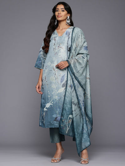 Indyancart VA Women'sFloral Printed Regular Gotta Patti Kurta With Trousers & Dupatta