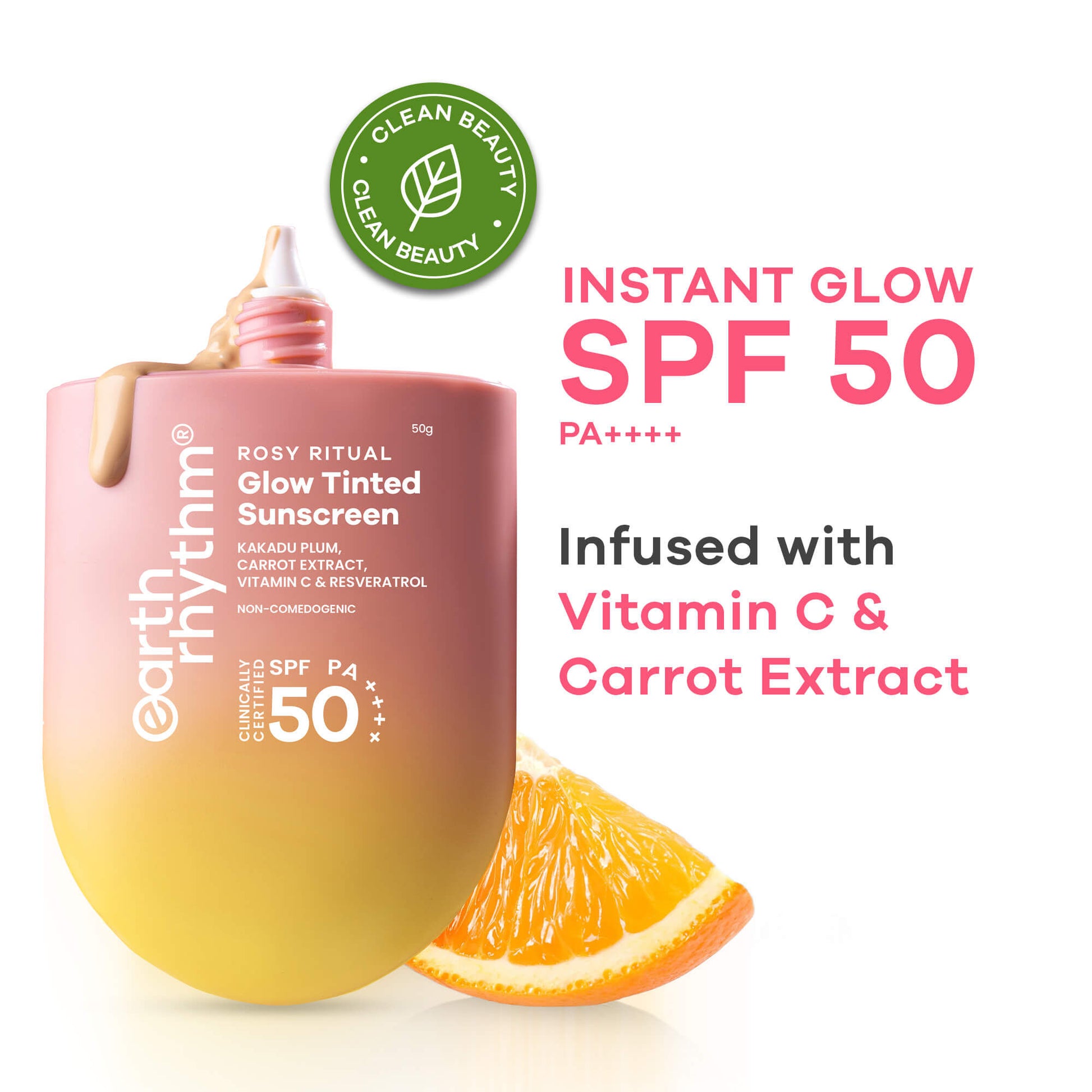 Earth Rhythm Rosy Ritual Glow Tinted Sunscreen In Vivo Tested SPF 50 PA ++++ with Vitamin C - Vanilla_Light