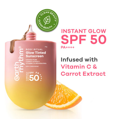 Earth Rhythm Rosy Ritual Glow Tinted Sunscreen In Vivo Tested SPF 50 PA ++++ with Vitamin C - Almond_Dark