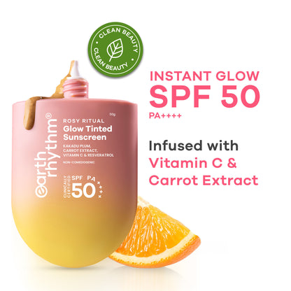 Earth Rhythm Rosy Ritual Glow Tinted Sunscreen In Vivo Tested SPF 50 PA ++++ with Vitamin C - Honey_Medium