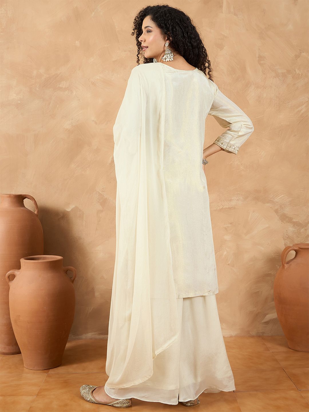 Indyancart VA Women Ethnic Motifs Embroidered Regular Thread Work Kurta with Palazzos & With Dupatta