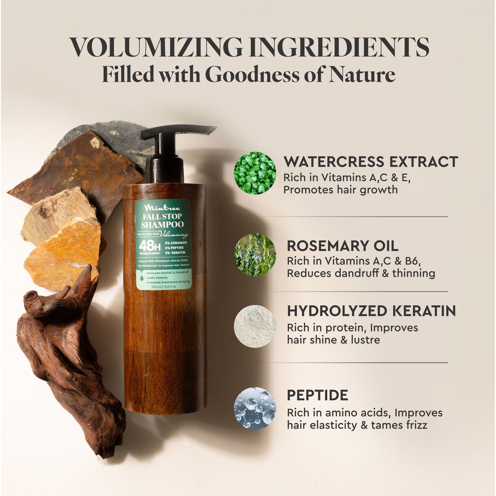 Mintree Organic Anti Hair Fall Shampoo with Ceramides&Rosemary Oil for Dry&Frizzy Hair|For Men&Women