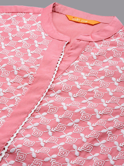 Indyancart IE Ethnic Motifs Embroidered Straight Kurta With Palazzos
