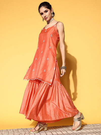 Dhiyona VA Women Ethnic Motifs Organza Spaghetti Straps Kurta Set