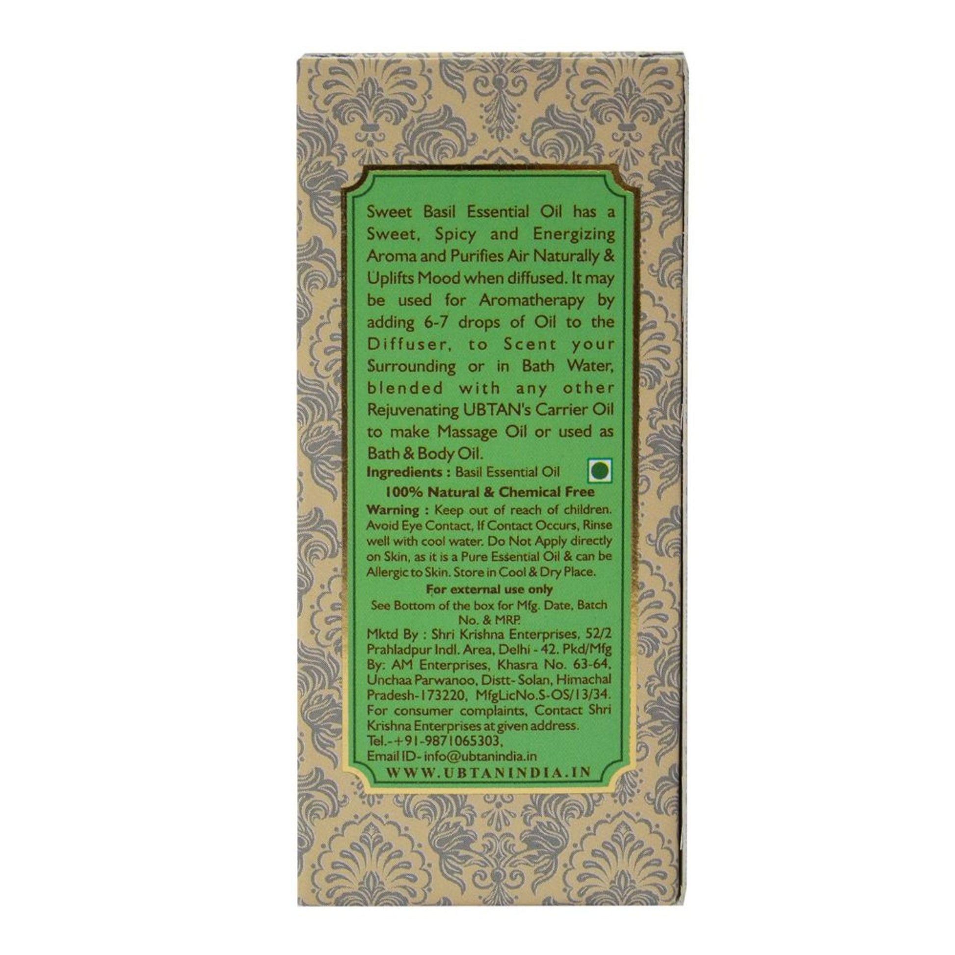 Rejuvenating UBTAN Sweet Basil Pure Essential Bath & Body Oil