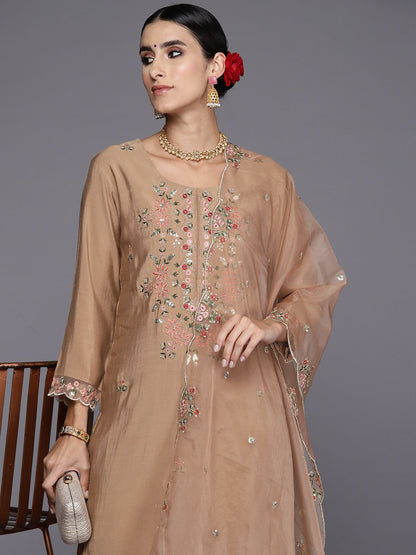 Dhiyona IE Women Floral Embroidered Regular Thread Work Kurta with Trousers & With Dupatta