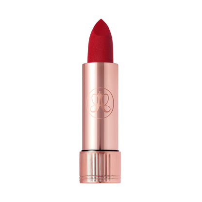 Anastasia Beverly Hills Matte Lipstick in Royal Red, showing the deep red lipstick bullet with matte finish.