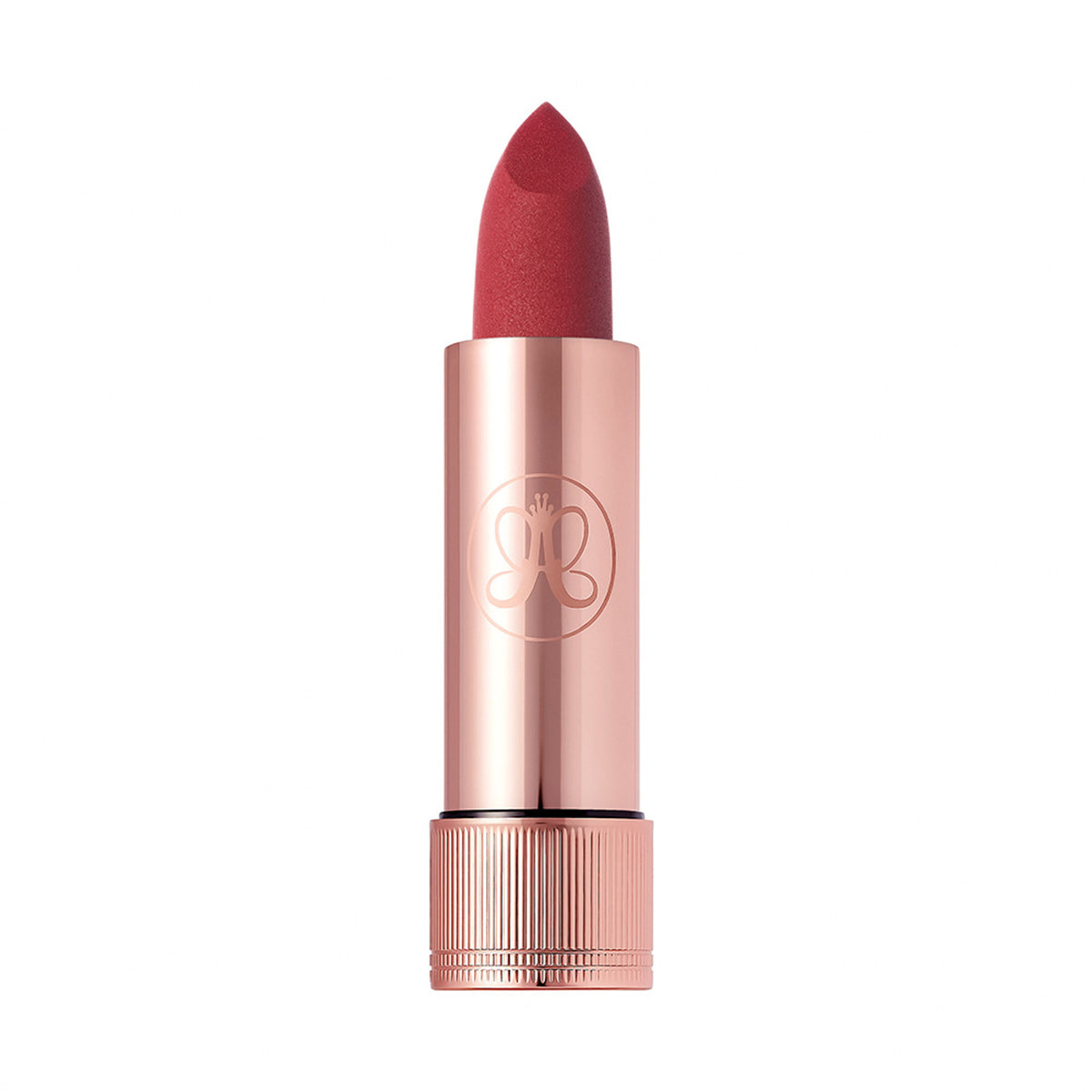 Anastasia Beverly Hills Matte Lipstick in Sugar Plum, showcasing the deep plum shade in a sleek lipstick tube.