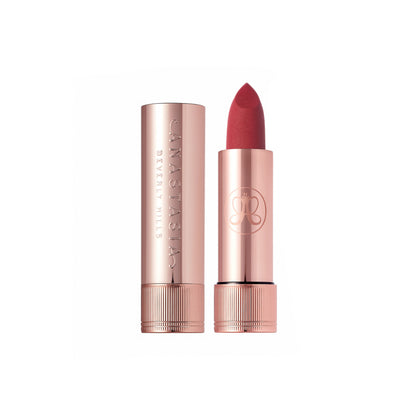 Anastasia Beverly Hills Matte Lipstick in Sugar Plum with deep purple shade and sleek packaging, close-up view.
