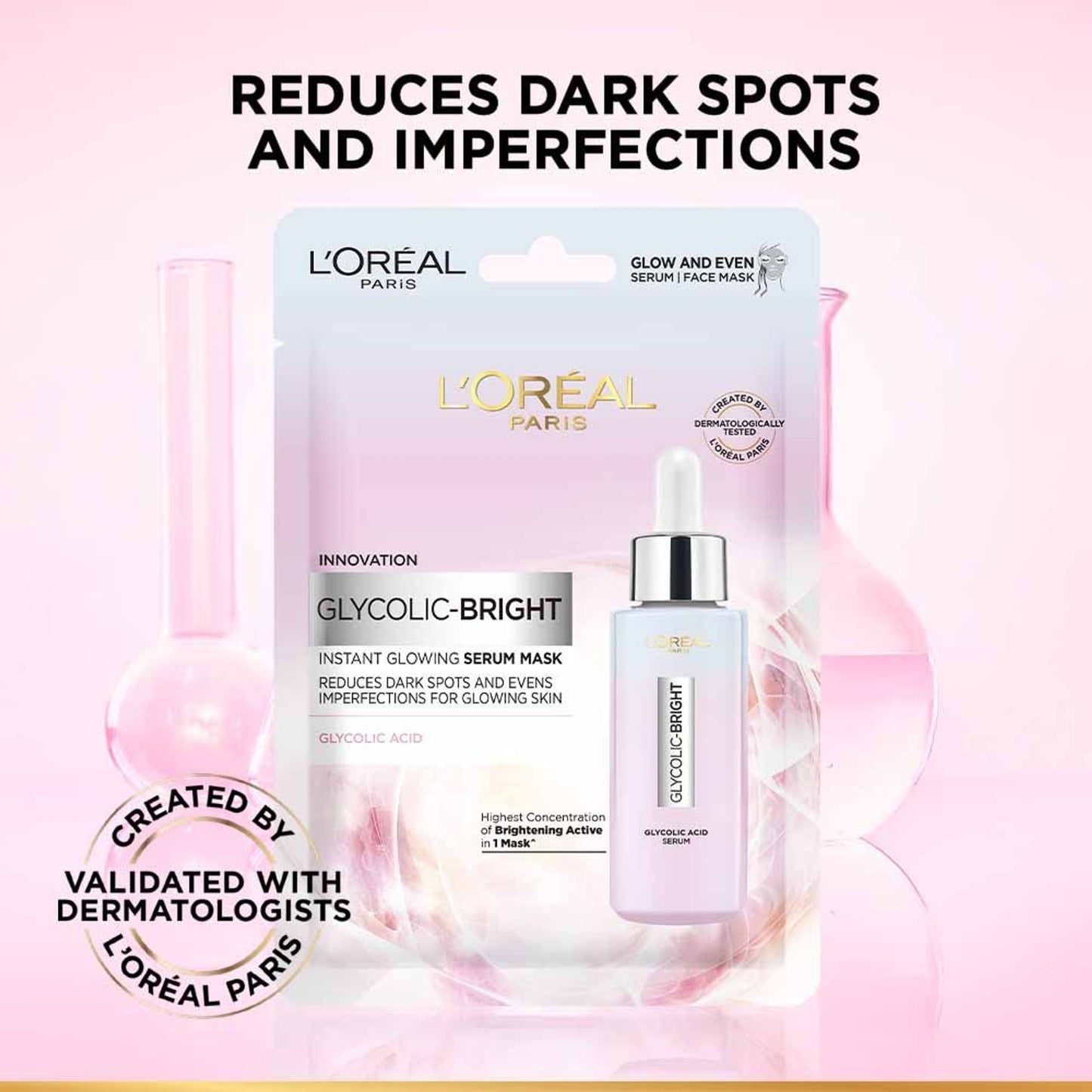 L'Oreal Paris Glycolic Bright Glowing Serum Sheet Mask, Face Mask for Glowing Skin