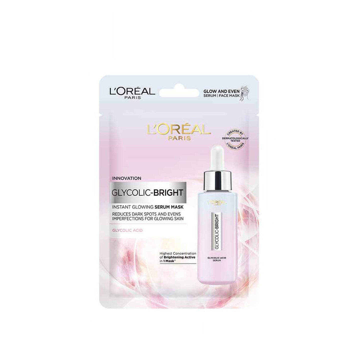 L'Oreal Paris Glycolic Bright Glowing Serum Sheet Mask, Face Mask for Glowing Skin