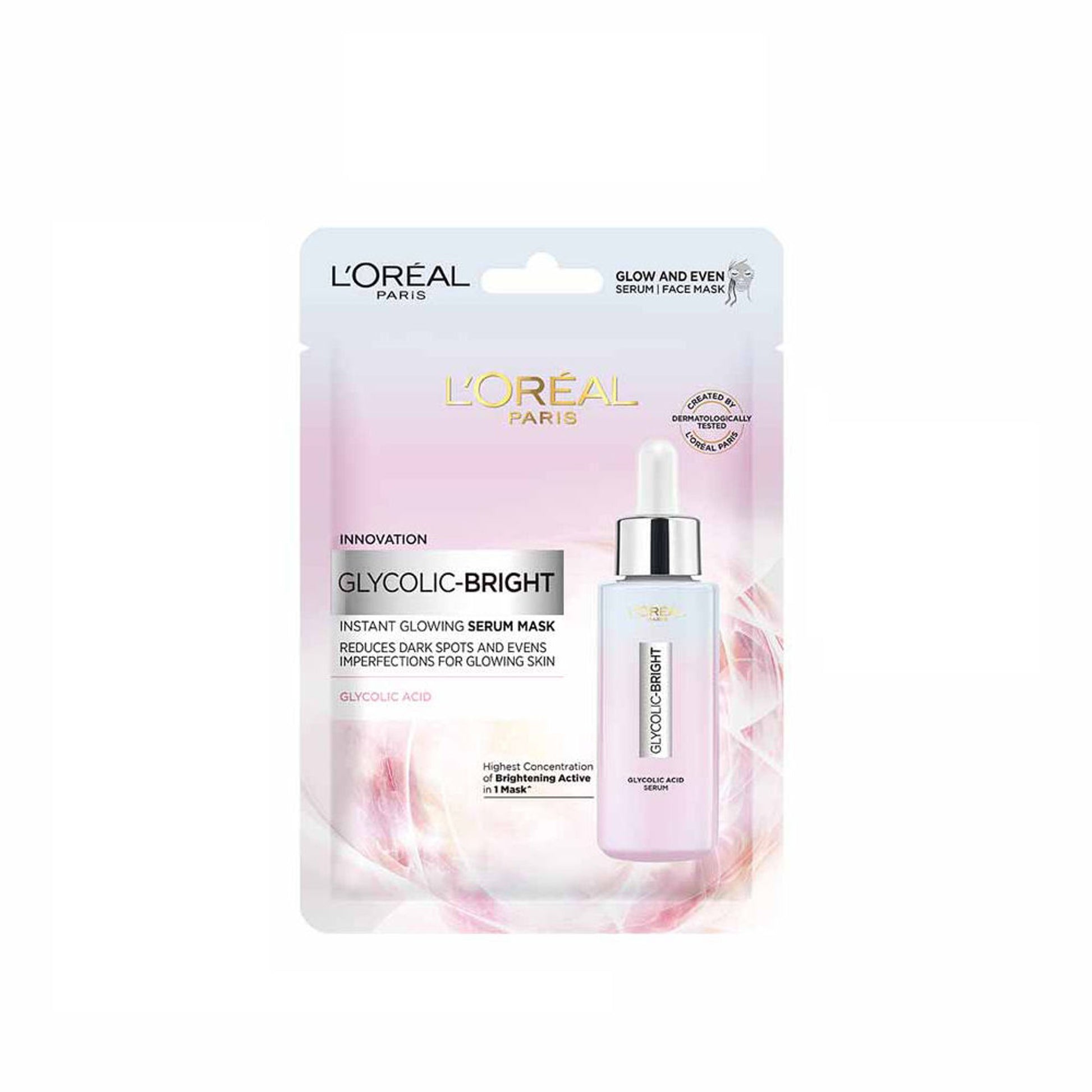 L'Oreal Paris Glycolic Bright Glowing Serum Sheet Mask, Face Mask for Glowing Skin