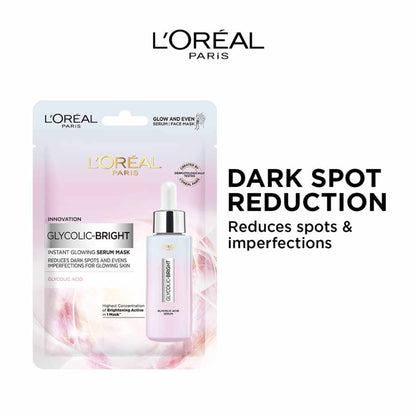 L'Oreal Paris Glycolic Bright Glowing Serum Sheet Mask, Face Mask for Glowing Skin