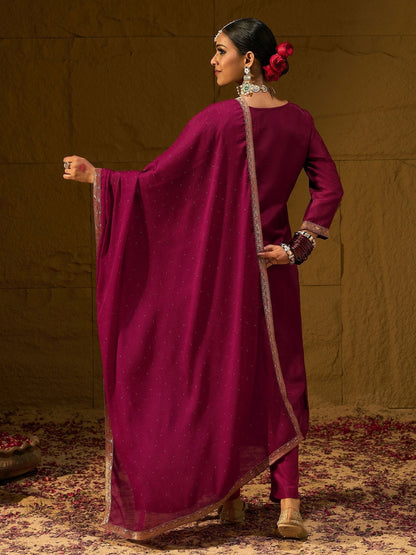 Indyancart IE Floral Embroidered Embellished V-Neck Straight Kurta with Trouser And Dupatta