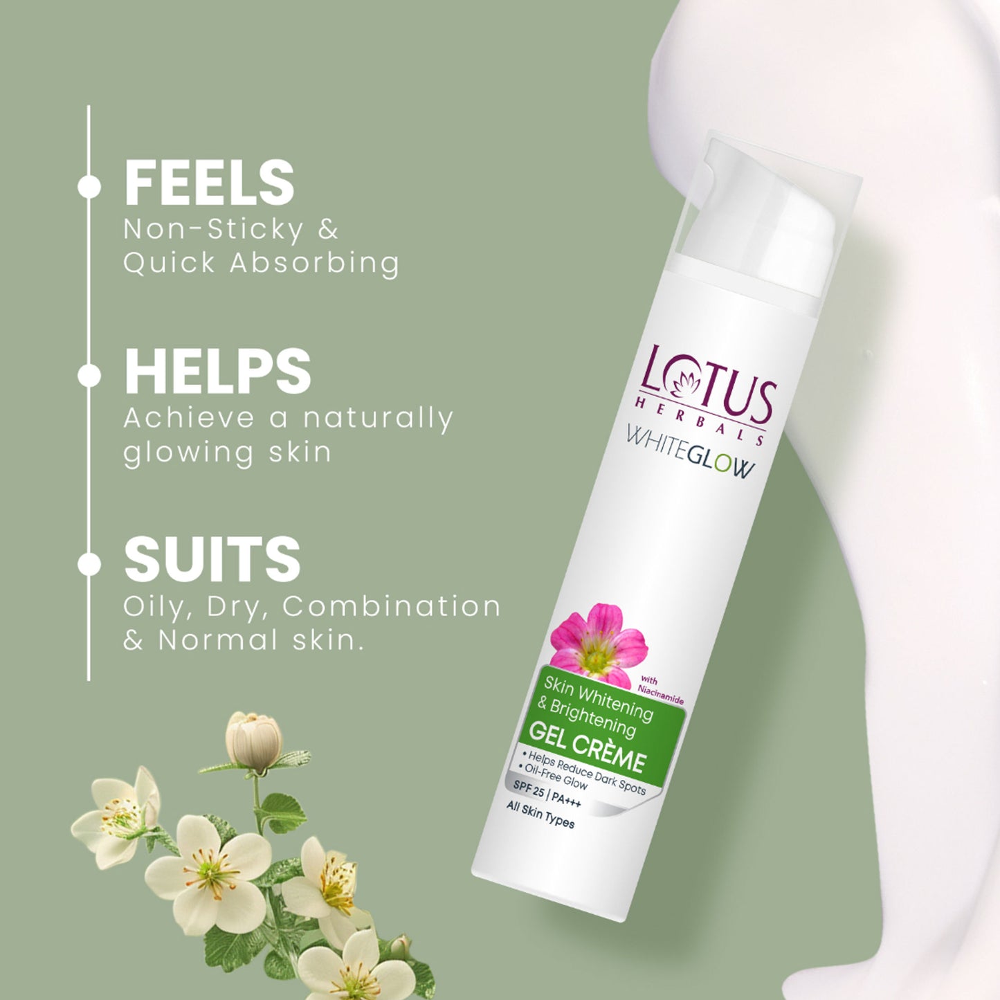 Lotus Herbals WhiteGlow Skin Whitening & Brightening Gel Cream|With Niacinamide|All Skin Types