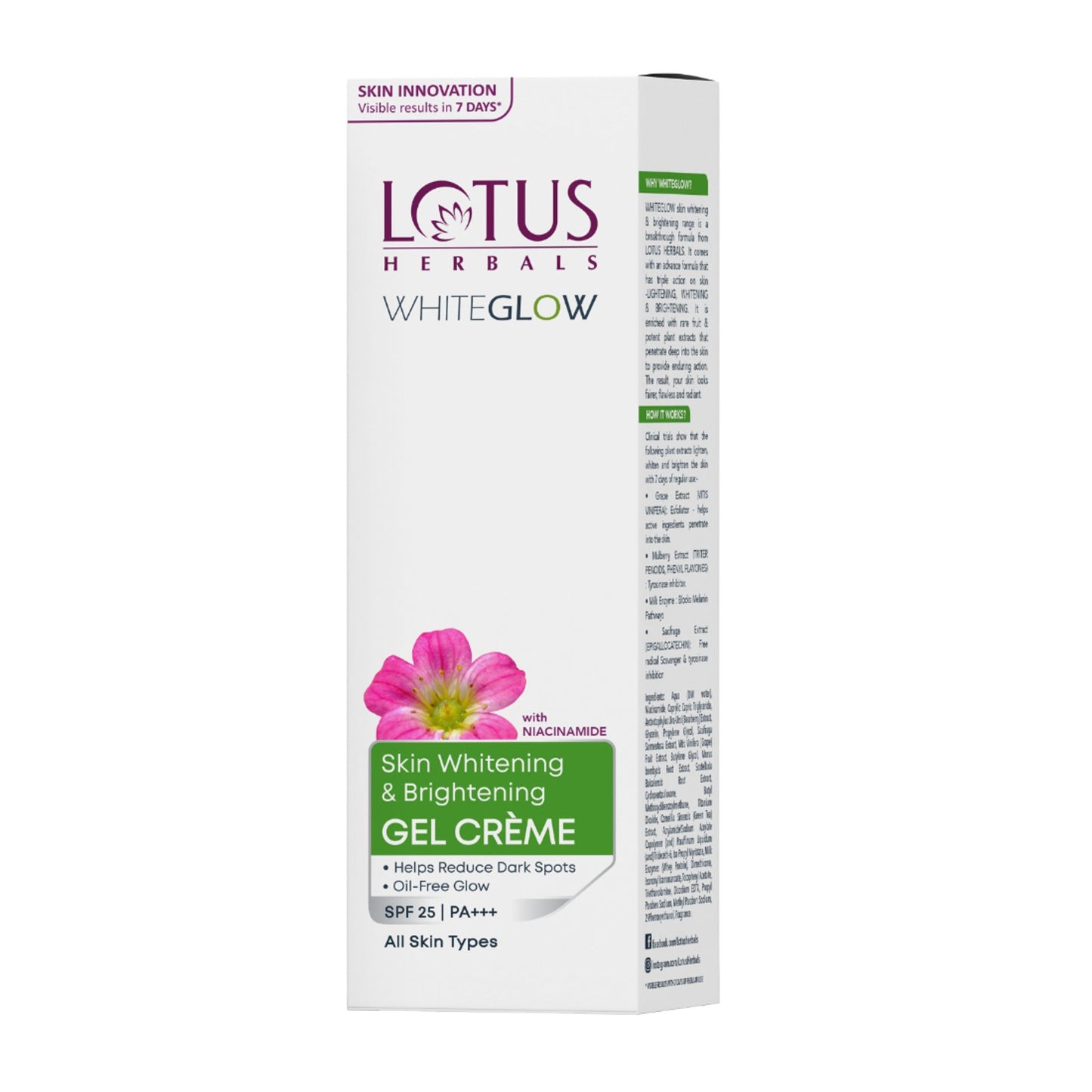 Lotus Herbals WhiteGlow Skin Whitening & Brightening Gel Cream|With Niacinamide|All Skin Types