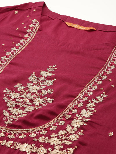 Indyancart IE Ethnic Motifs Embroidered Thread Work Kurta With Trousers & Dupatta