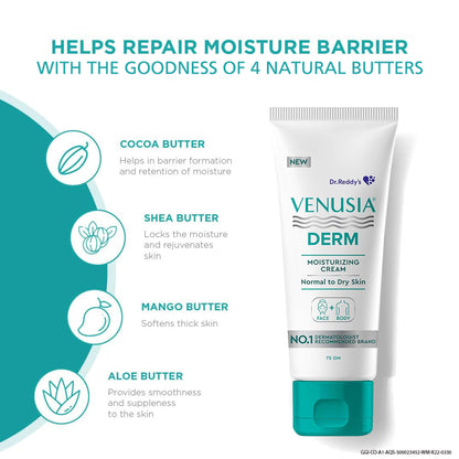 Venusia Derm Moisturizing Lotion | 24-hour Intense Hydration| |Hypoallergenic | 75g