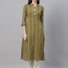 Indyancart IE Women Olive Green & White Striped Straight Kurta