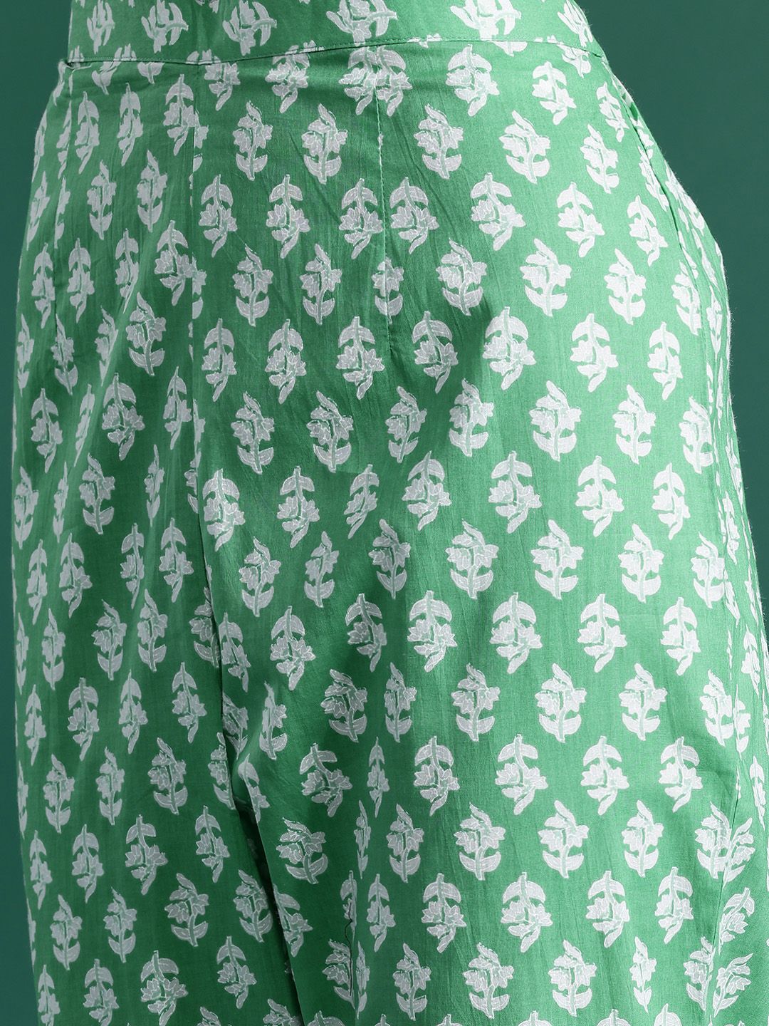 Indyancart IE Floral Printed Empire Mirror Work Pure Cotton Kurta with Trousers & Dupatta