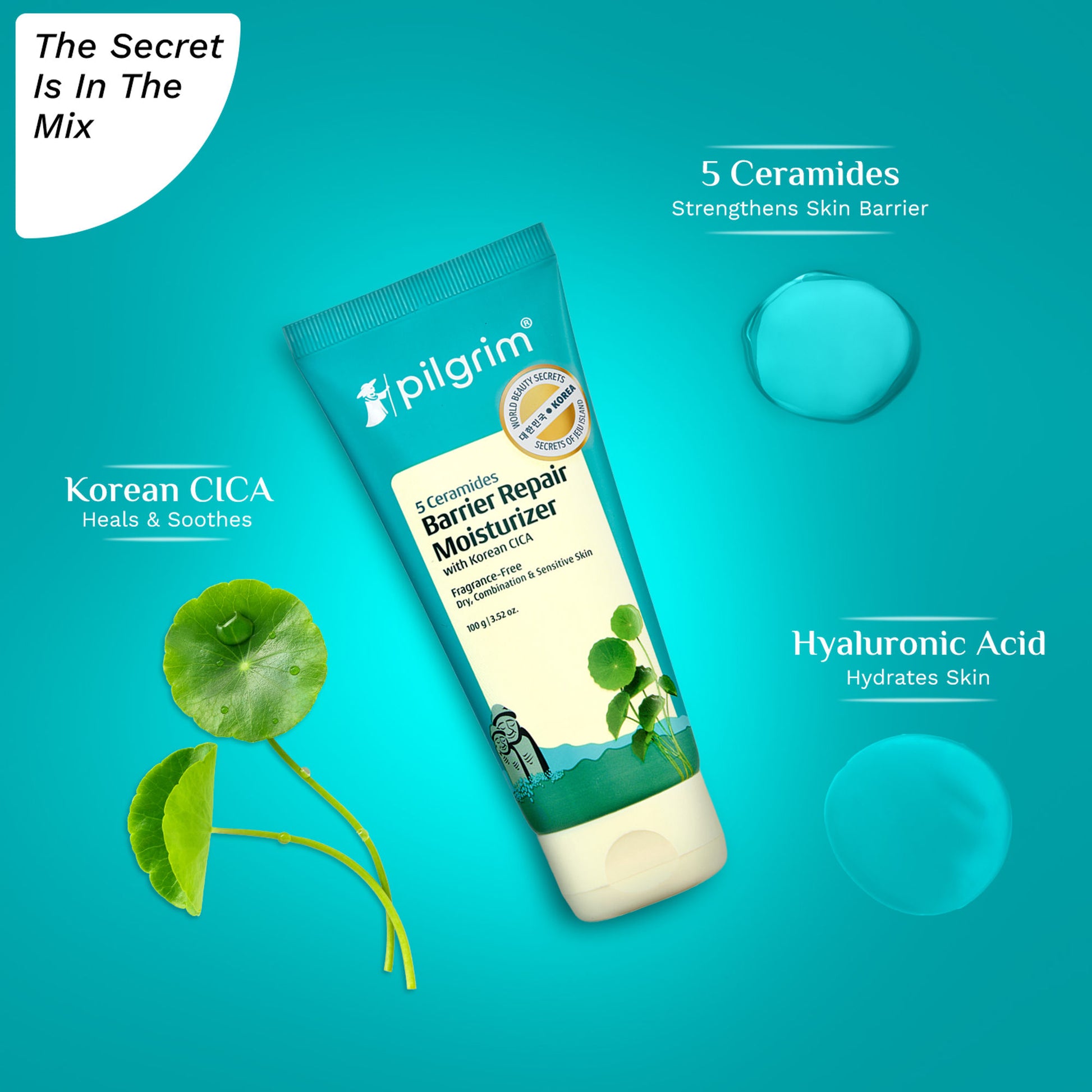 Pilgrim 5 Ceramides Barrier Repair Moisturizer with Korean CICA Lightweight & Non-Sticky