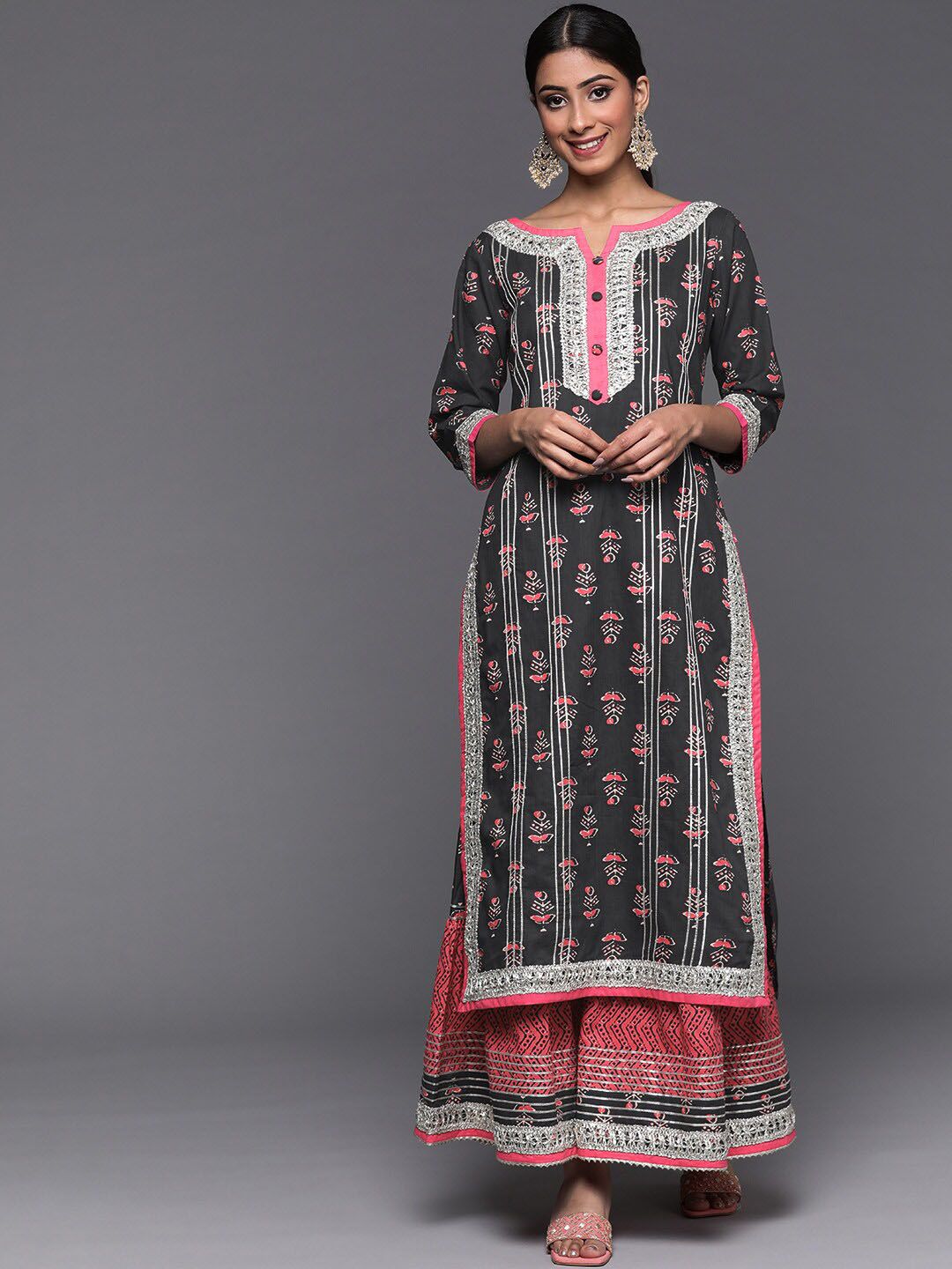 Indyancart VA Women'sEthnic Motifs Printed Kurta with Sharara