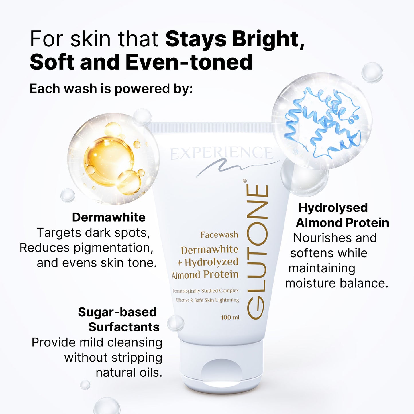 Glutone Face Wash With Dermawhite And Hydrolysed Almonds For Brighter & Radiant Skin
