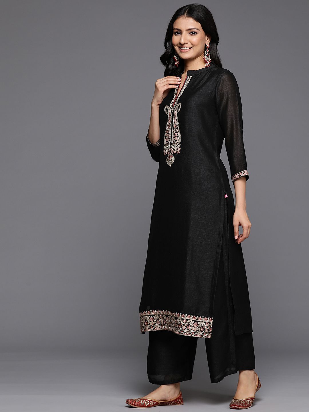 Indyancart VA Women's Ethnic Motifs Embroidered Regular Kurta with Palazzos & With Dupatta