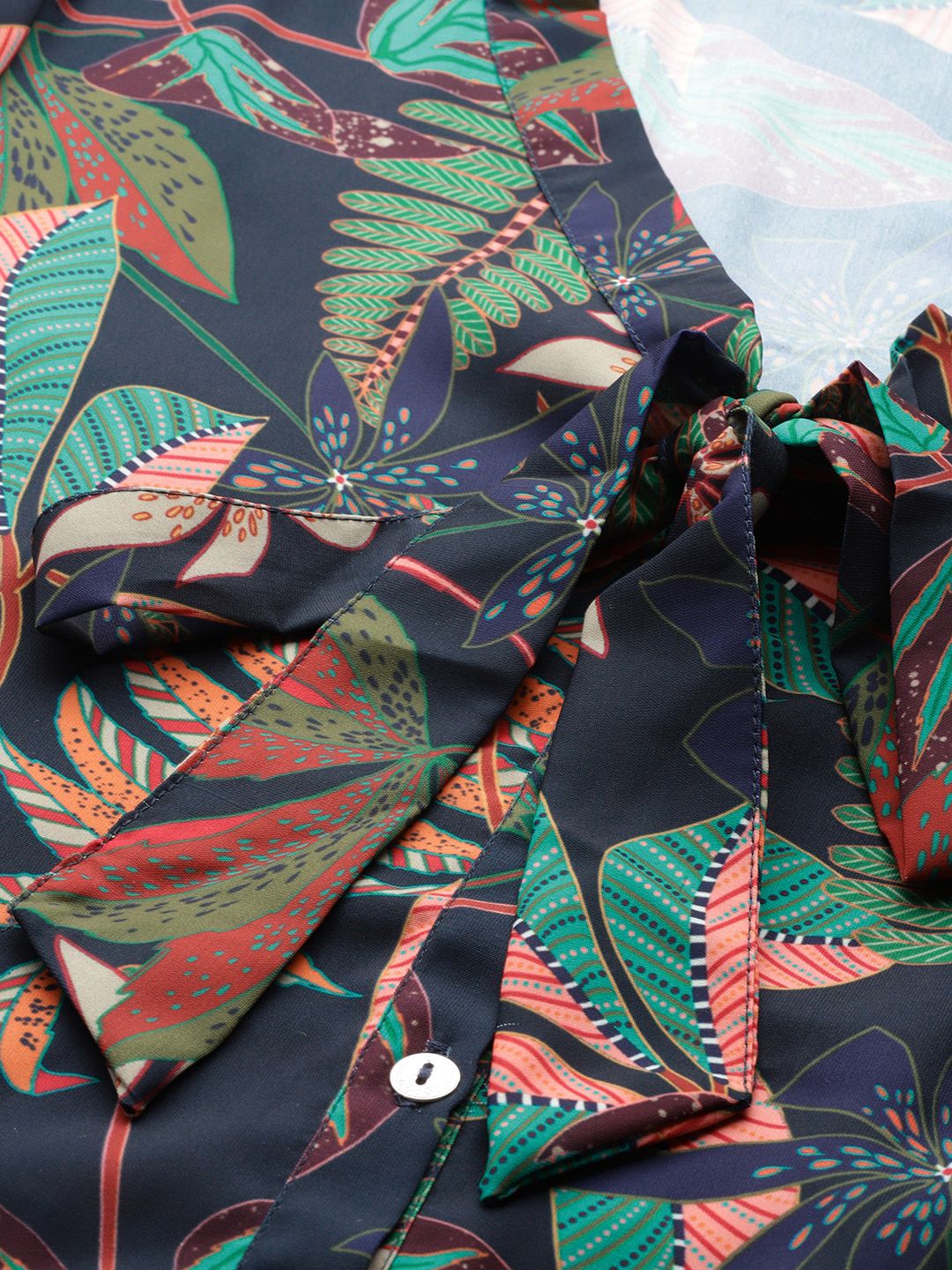 Indyancart IE Women Green & Navy Blue Floral Printed Co-Ords