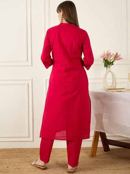 Floral Printed Thread Work Pure Cotton Kurta With Palazzos