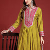 Dhiyona IE Mirror Work Embroidered Pleated Work Kurta with Trousers