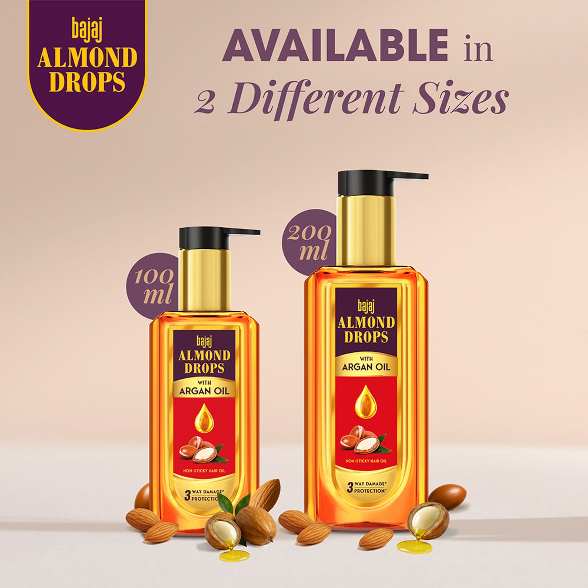 Bajaj Almond Drops Non Sticky Hair Oil With Almond Oil And Argan Oil