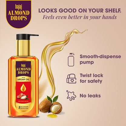 Bajaj Almond Drops Non Sticky Hair Oil With Almond Oil And Argan Oil