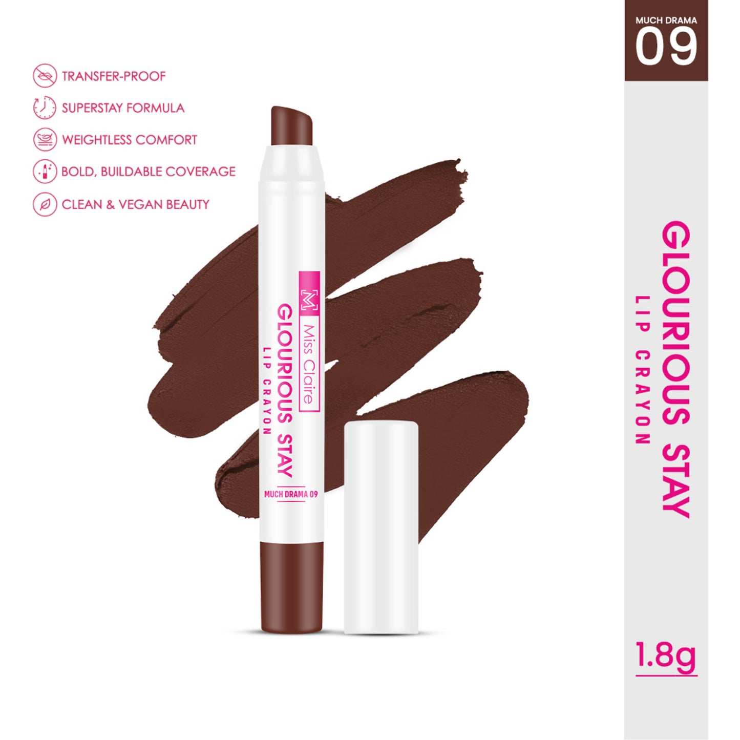 Miss Claire Glourious Stay Lip Crayon - 09 Much Drama