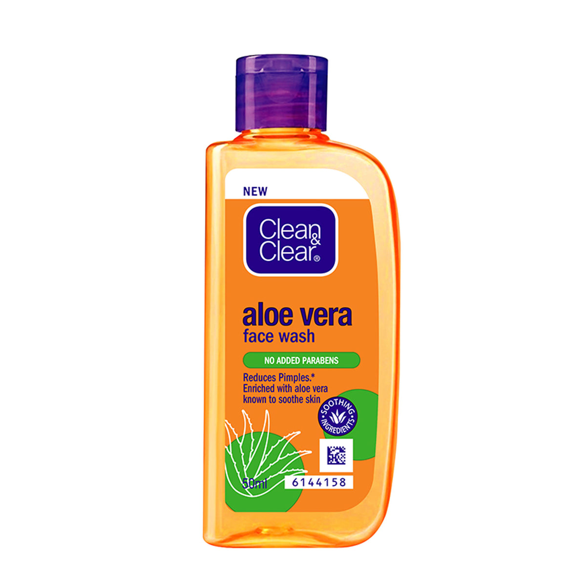 Clean & Clear Aloe Vera Face Wash in a clear bottle, gentle hydrating cleanser for oily skin, reduces acne in 7 days