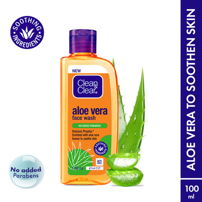 Clean & Clear Aloe Vera Face Wash in a pump bottle, gentle hydrating cleanser for oily skin and acne reduction.