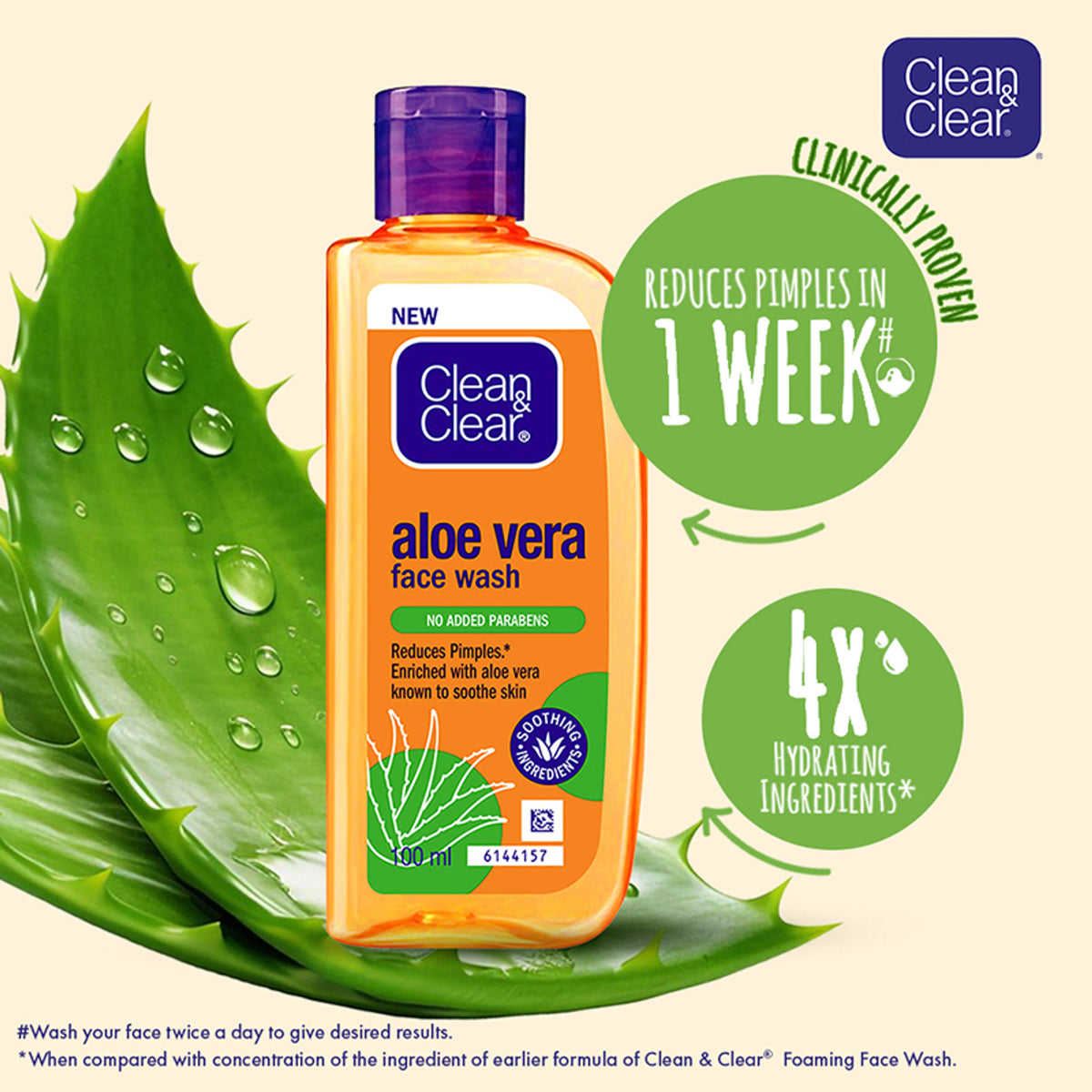 Clean & Clear Aloe Vera Face Wash in a pump bottle, gentle hydrating cleanser for oily skin and acne reduction.