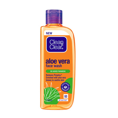 Clean & Clear Aloe Vera Face Wash in a tube, gentle hydrating cleanser for oily skin and acne reduction, featuring aloe vera extract.