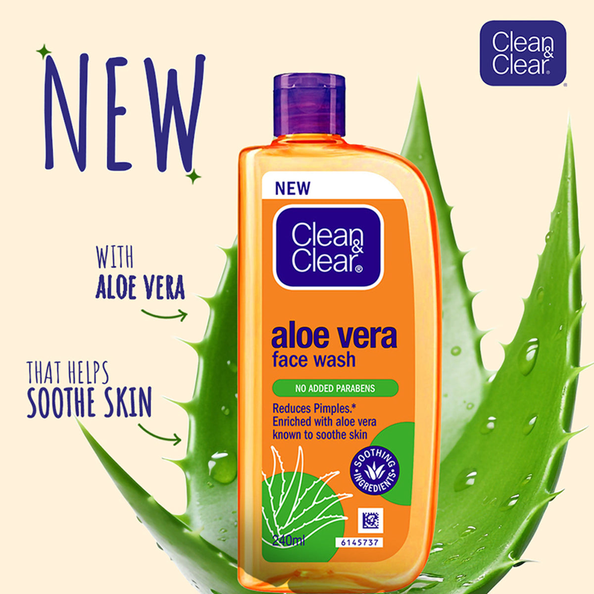 Clean & Clear Aloe Vera Face Wash for oily skin, gentle hydrating cleanser that helps reduce acne in 7 days, with aloe vera extract.