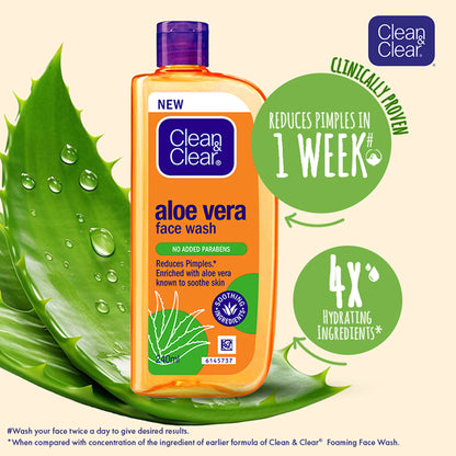 Clean & Clear Aloe Vera Face Wash in a tube, gentle hydrating cleanser for oily skin that helps reduce acne in 7 days.