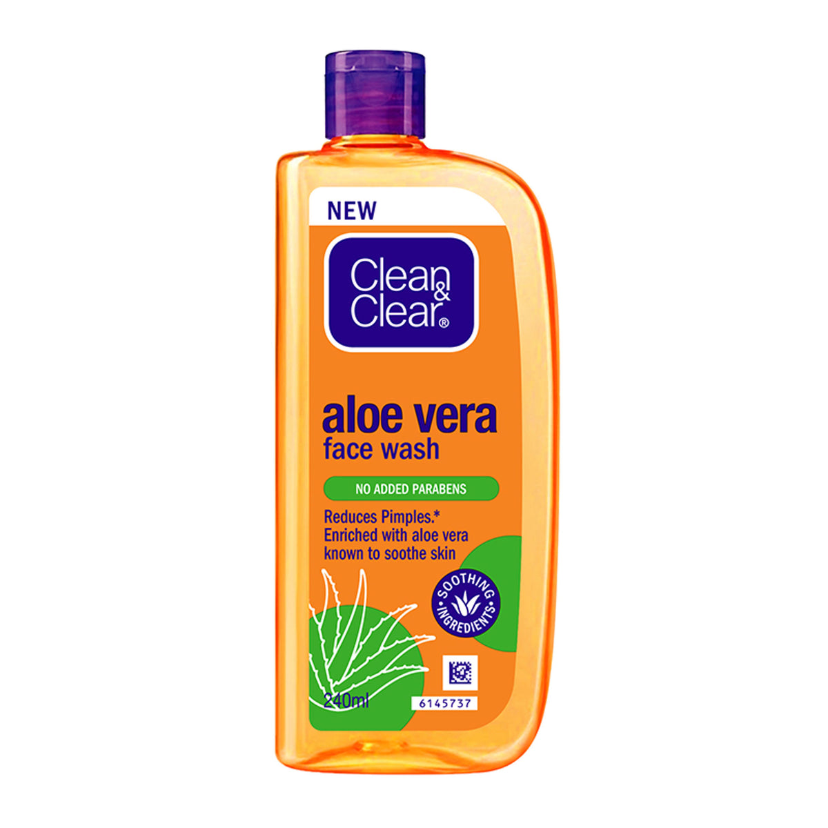 Clean & Clear Aloe Vera Face Wash bottle with label, gentle hydrating cleanser for oily skin and acne reduction.