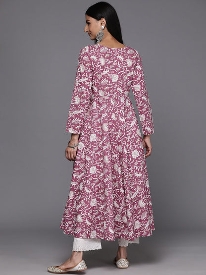 Indyancart VA Women's Floral Printed Cotton Kurta