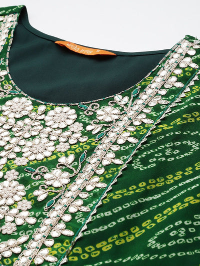 Indyancart IE Bandhani Printed Gotta Patti Georgette Kurta