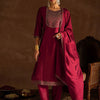 Indyancart IE Maroon Ethnic Motifs Embroidered Regular Sequinned Kurta with Trousers & Dupatta
