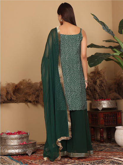 Dhiyona VA Women'sBandhani Gotta Patti Kurta with Sharara & Fringed Dupatta.