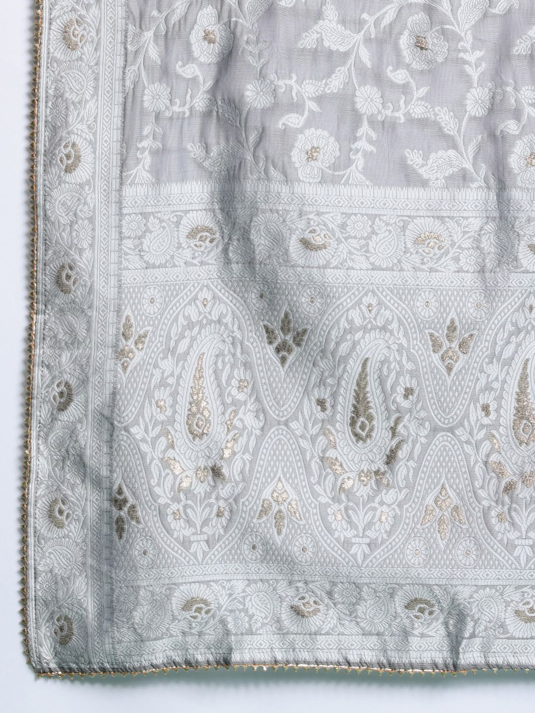 Dhiyona IE Floral Jacquard Chanderi Cotton Kurta With Trousers & Dupatta