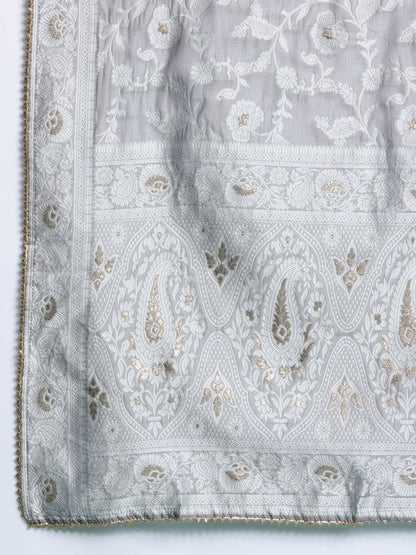 Dhiyona IE Floral Jacquard Chanderi Cotton Kurta With Trousers & Dupatta
