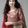 Dhiyona IE Women Maroon Yoke Design Regular Kurta with Palazzos & Dupatta