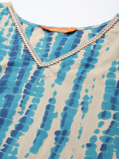 Indyancart IE Women Blue Dyed Kurta with Sharara